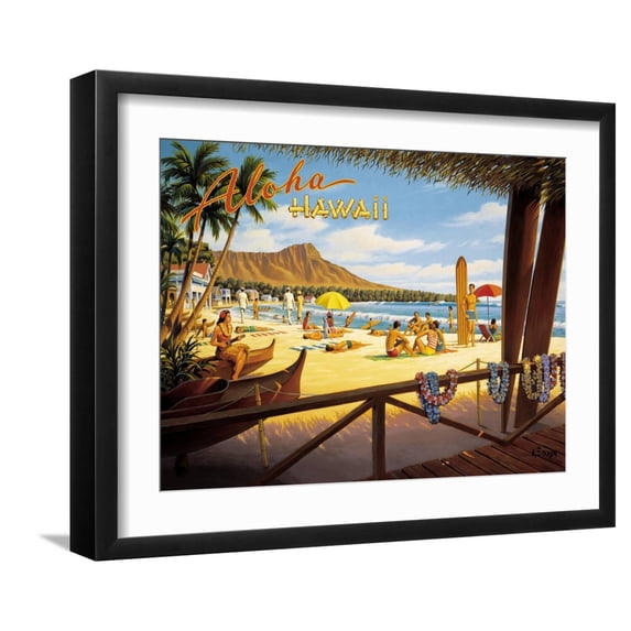 Art.com Aloha Hawaii Art Print by Kerne Erickson, Black Frame Wall Art, 21" x 17"