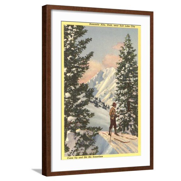 Art.com Alta Ski Resort, Salt Lake City, Utah Art Print, Brown Frame Wall Art, 21" x 29"