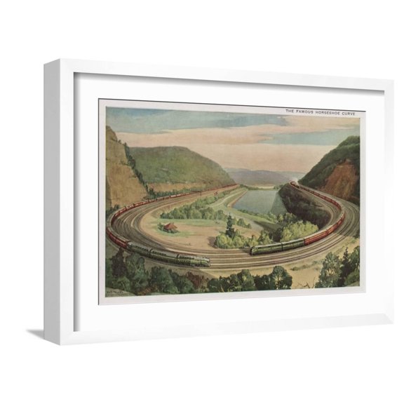 Art.com Altoona, Pennsylvania, The Famous Horseshoe Curve Art Print by Lantern Press, White Frame Wall Art, 23" x 17"