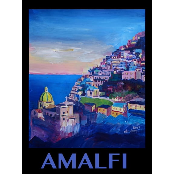 Art.com Amazing Amalfi Coast At Sunset - Retro Poster II Art Print by Markus Bleichner, 12" x 16"