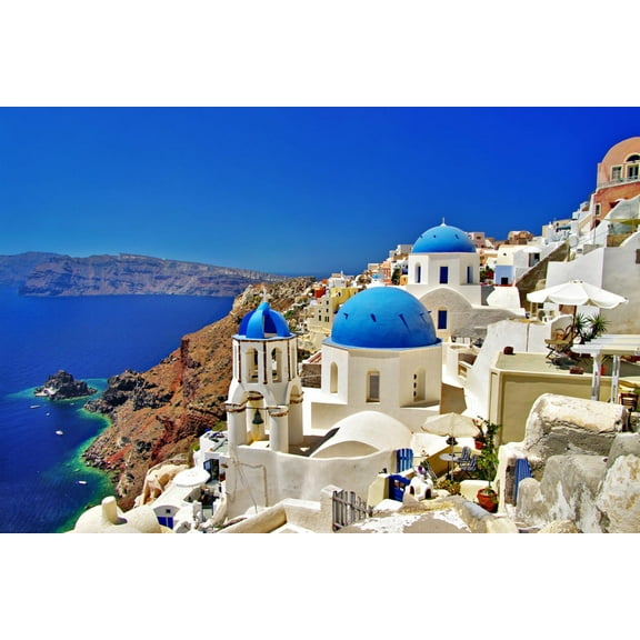 Art.com Amazing Santorini - Travel In Greek Islands Series Art Print by Maugli-l, 18" x 12"