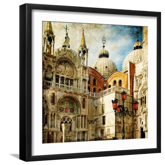 Art.com Amazing Venice - Painting Style Series - San Marco Square Art Print by Maugli-l, Black Frame Wall Art, 21" x 21"