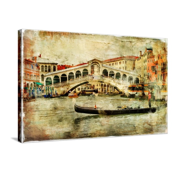 Art.com Amazing Venice,Rialto Bridge - Artwork In Painting Style Stretched Canvas Print Wall Art by Maugli-l, 36" x 24"