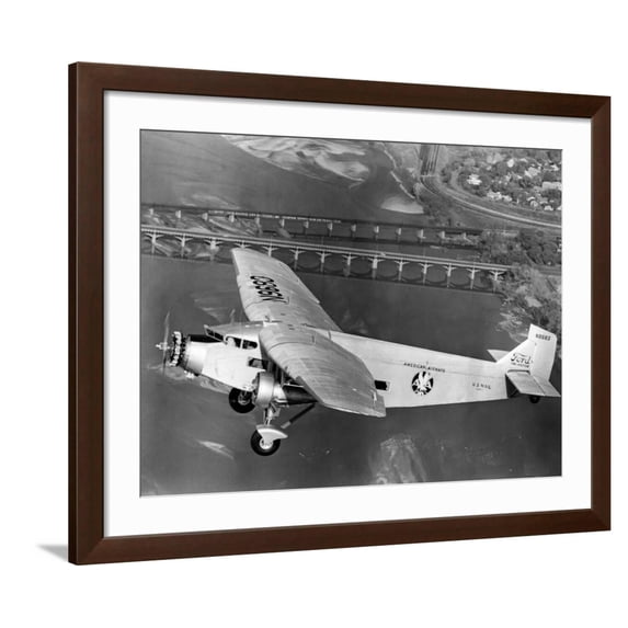 Art.com American Airlines Ford Tri-Motor Airplane, 1966 Photo, Brown Frame Wall Art, 40" x 32"