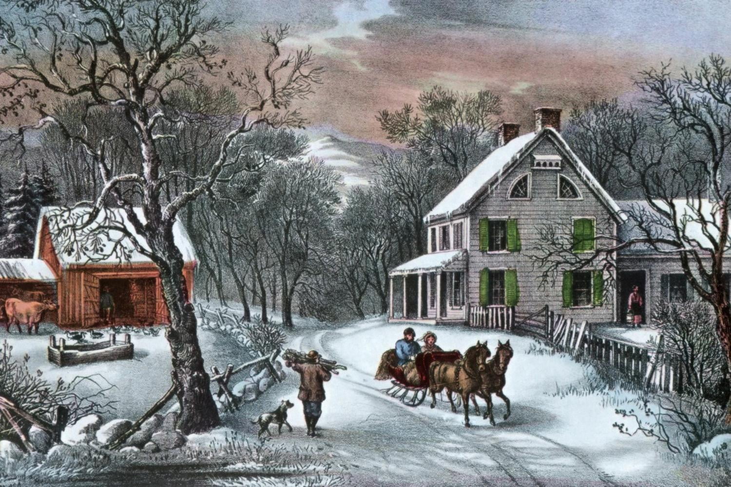 American Homestead in Winter Canvas Print, 18" x 12", Multicolor