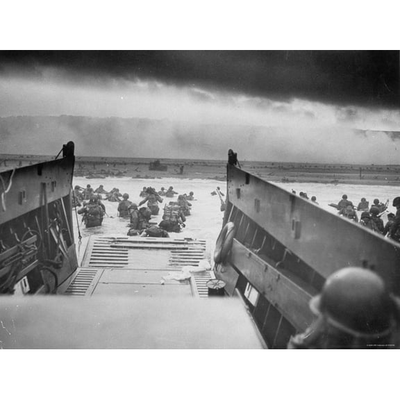 Art.com American Troops on Omaha Beach During D Day Invasion of Normandy Photographic Print, 16" x 12"