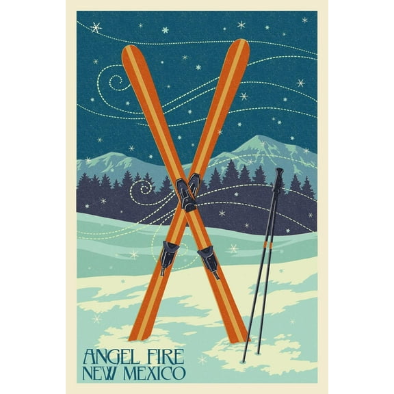 Art.com Angel Fire, New Mexico - Crossed Skis Art Print by Lantern Press, 12" x 18"