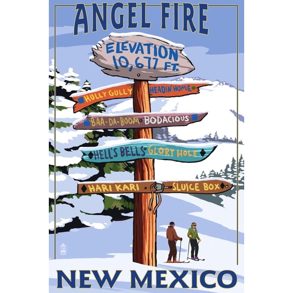 Art.com Angel Fire, New Mexico - Destinations Signpost Art Print by Lantern Press, 24" x 36"
