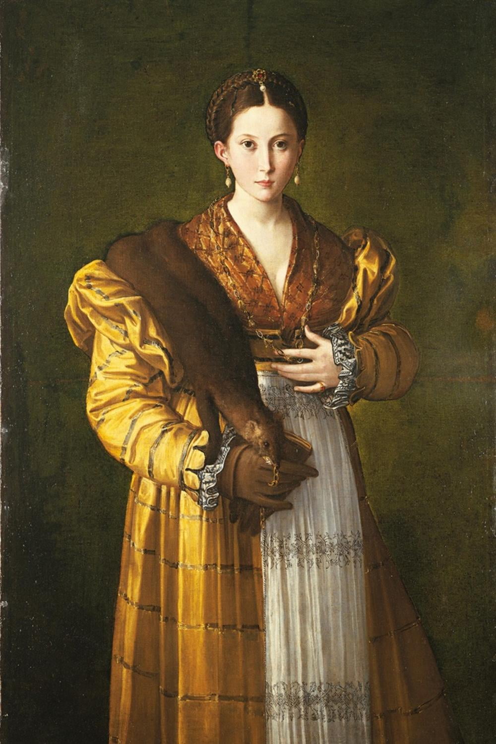 Golden and Brown Canvas Portrait of Young Woman, 12" x 18"