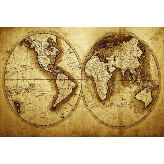 Art.com Antique Map Of The World (Circa 1711 Year) Art Print by Oleg Golovnev, 24" x 16"