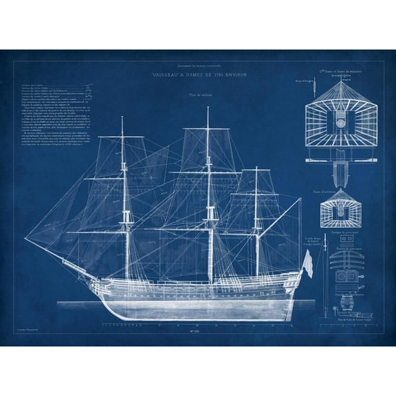 Art.com Antique Ship Blueprint IV Art Print by Vision Studio, 32" x 24"