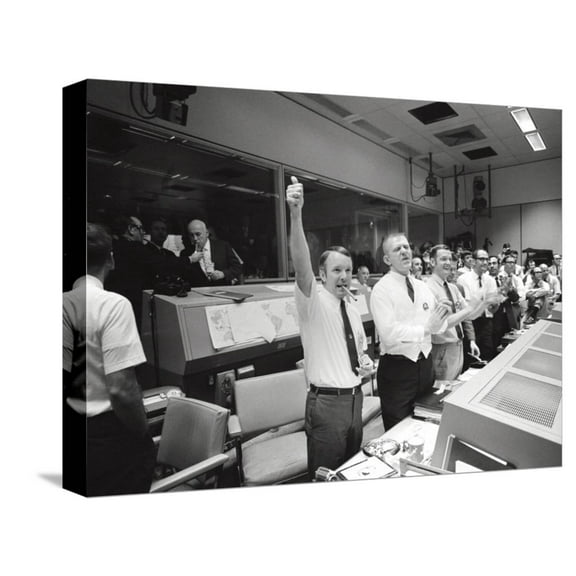 Art.com Apollo 13 Flight Directors Applaud the Successful Splashdown of the Command Module Stretched Canvas Print Wall Art, 16" x 12"