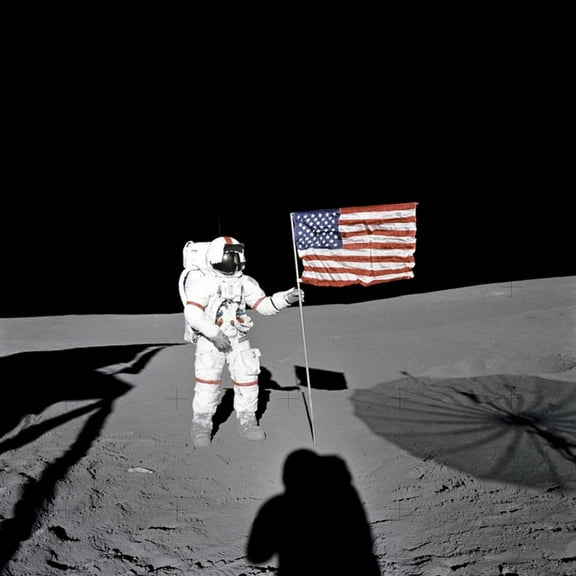 Art.com Apollo 14 Astronaut Alan B Shepard Stands by the US Flag on the Lunar Fra Mauro Highlands Photo, 16" x 16"