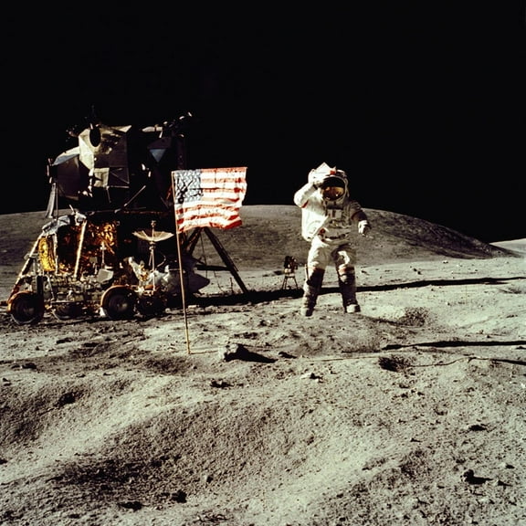 Art.com Apollo 16 Astronaut Salutes the US Flag on the Moon, July 21-24, 1971 Photo, 16" x 16"