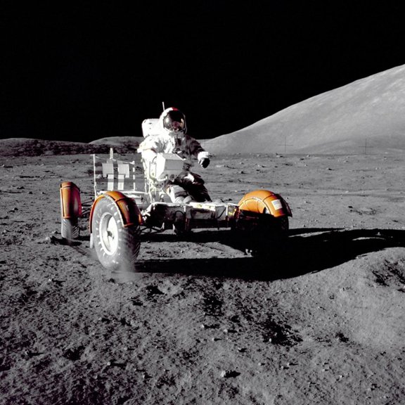 Art.com Apollo 17 Astronaut Eugene a Cernan Driving the Lunar Rover Photo, 16" x 16"