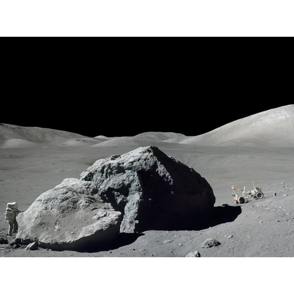 Art.com Apollo 17 Geologist-Astronaut Harrison Schmitt Standing Next to a Huge, Split Lunar Boulder Photo, 16" x 12"