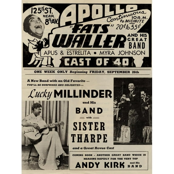 Art.com Apollo Theatre Handbill: Fats Waller, Lucky Millinder, Sister Tharpe Art Print, 24" x 32"