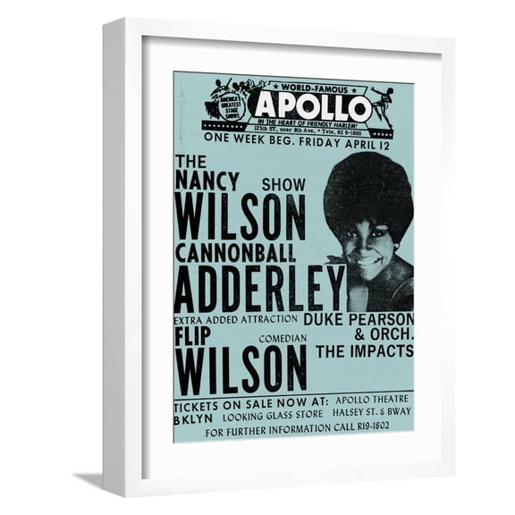 Art.com Apollo Theatre: Nancy Wilson, Cannonball Adderley, Duke Pearson, Flip Wilson, and The Impacts; 1968 Art Print, White Frame Wall Art, 17" x 21"