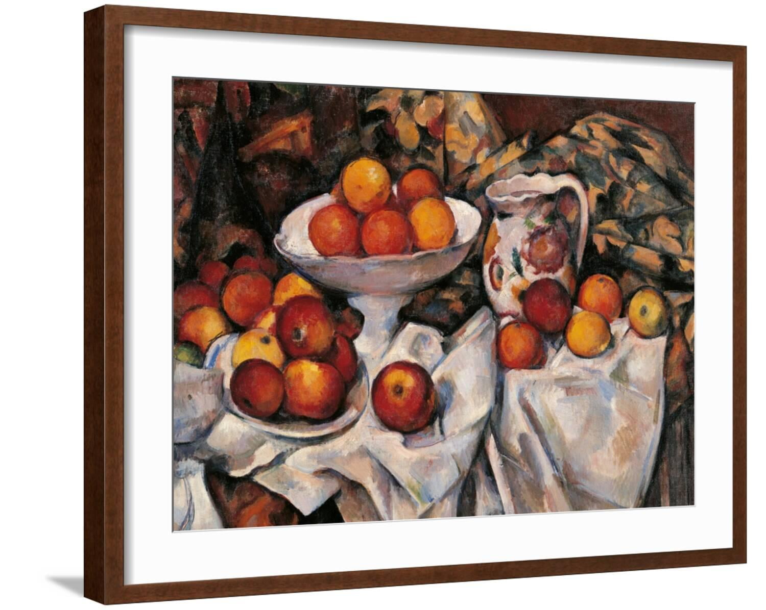 Paul Cézanne Apples and Oranges Print on Canvas with Brown Wood Frame