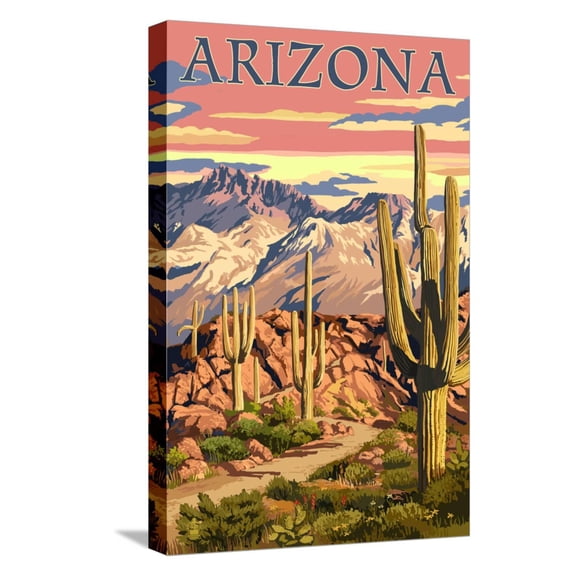 Art.com Arizona Desert Scene at Sunset Stretched Canvas Print Wall Art by Lantern Press, 12" x 18"
