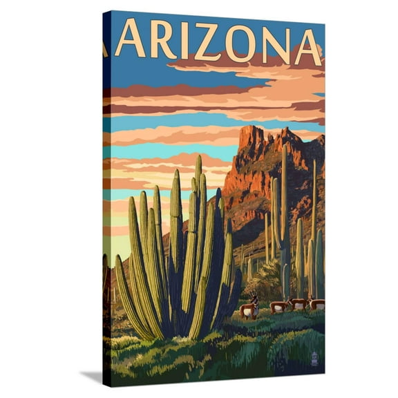 Art.com Arizona - Organ Pipe Cactus Stretched Canvas Print Wall Art by Lantern Press, 24" x 36"