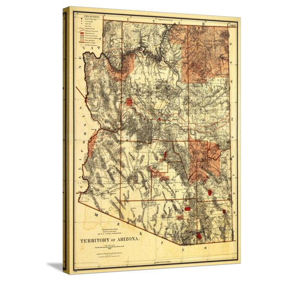 Art.com Arizona Territory - Panoramic Map Stretched Canvas Print Wall Art by Lantern Press, 24" x 32"