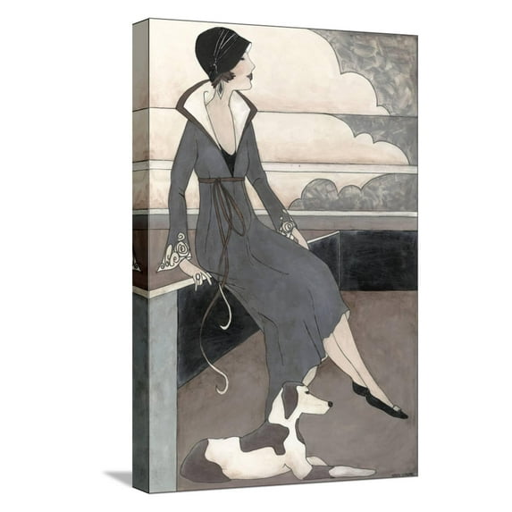 Art.com Art Deco Lady with Dog Stretched Canvas Print Wall Art by Megan Meagher, 12" x 18"