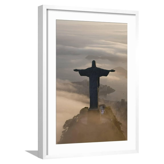 Art.com Art Deco Statue of Jesus, Corcovado Mountain, Rio de Janeiro, Brazil Photographic Print by Peter Adams, White Frame Wall Art, 21" x 29"
