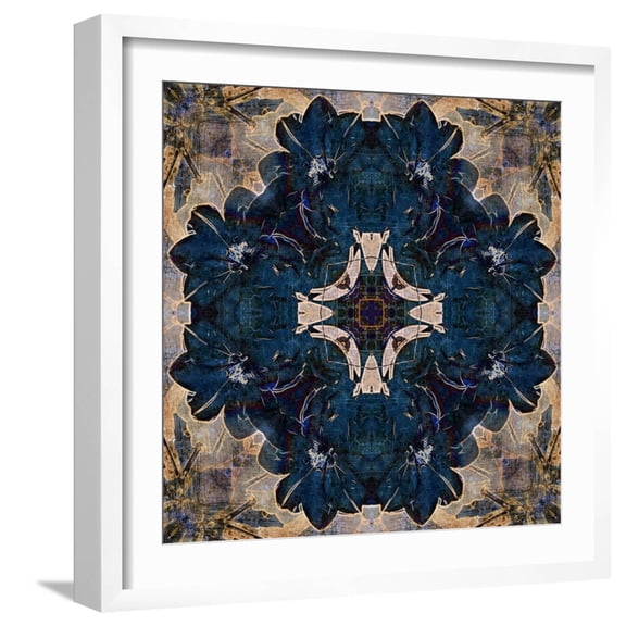 Art.com Art Nouveau Geometric Ornamental Vintage Pattern in Beige and Blue Colors Art Print by Irina QQQ, White Frame Wall Art, 21" x 21"