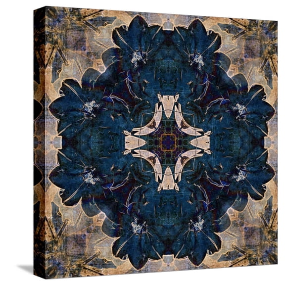 Art.com Art Nouveau Geometric Ornamental Vintage Pattern in Beige and Blue Colors Stretched Canvas Print Wall Art by Irina QQQ, 16" x 16"