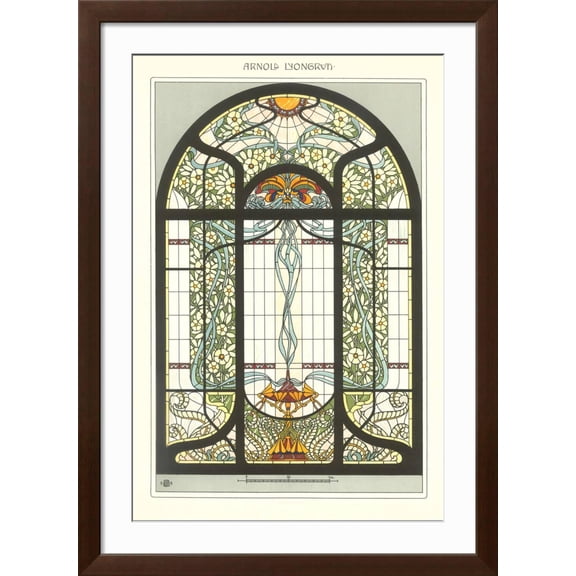Art.com Art Nouveau Stained Glass Art Print, Brown Frame Wall Art, 32" x 44"