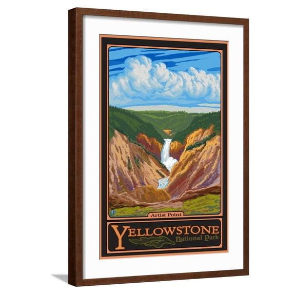 Art.com Artist Point, Yellowstone National Park, Wyoming Art Print by Lantern Press, Brown Frame Wall Art, 21" x 29"