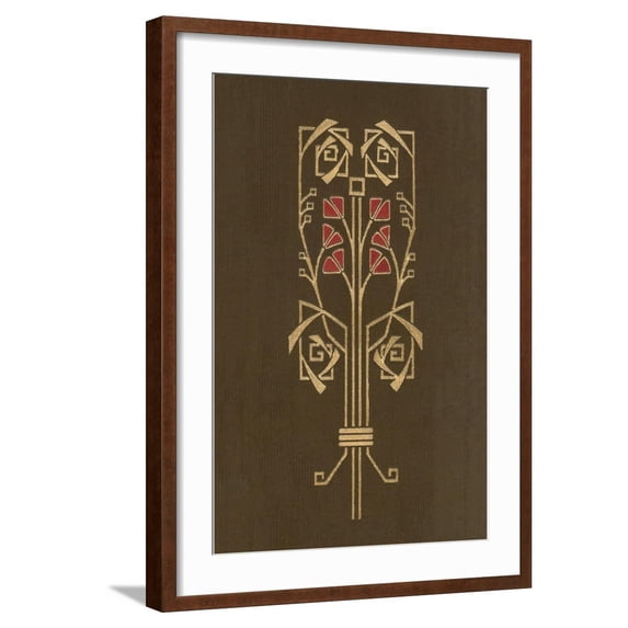 Art.com Arts and Crafts Geometric Floral Motif Art Print, Brown Frame Wall Art, 21" x 29"