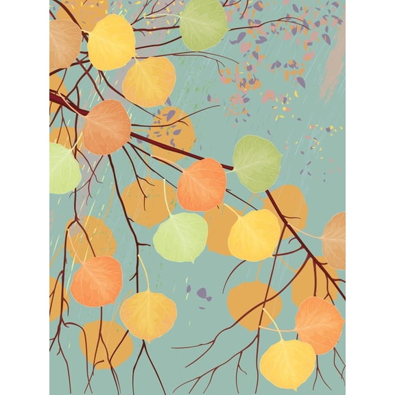 Art.com Aspen Tree Branch with Autumn Leaves Art Print by Milovelen, 12" x 16"