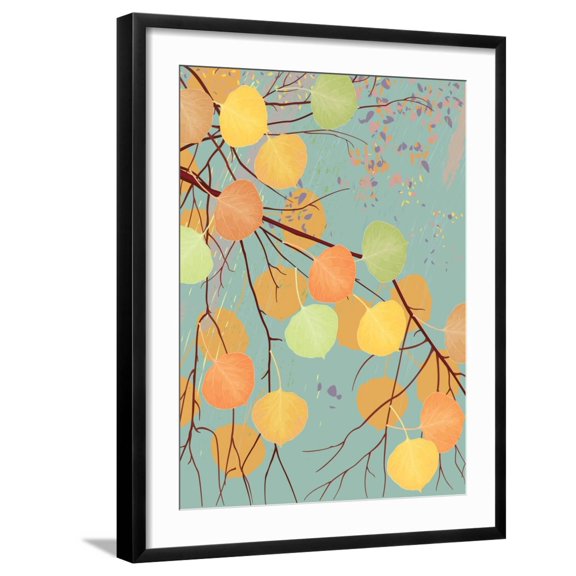 Art.com Aspen Tree Branch with Autumn Leaves Art Print by Milovelen, Black Frame Wall Art, 23" x 29"