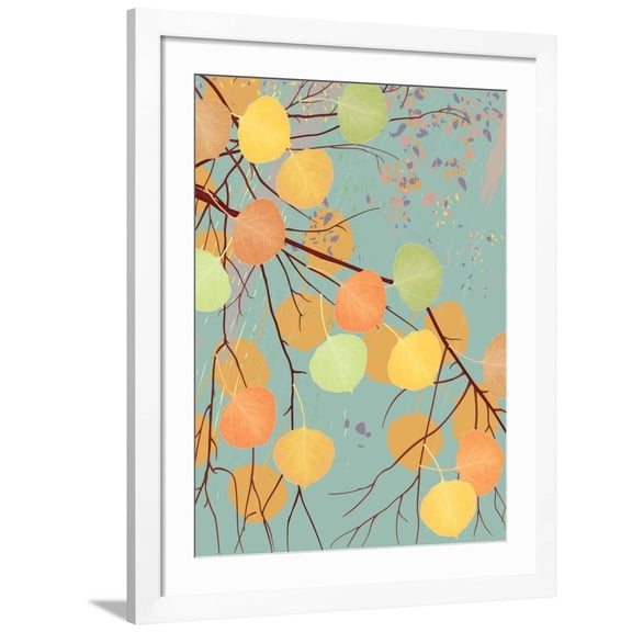 Art.com Aspen Tree Branch with Autumn Leaves Art Print by Milovelen, White Frame Wall Art, 32" x 40"