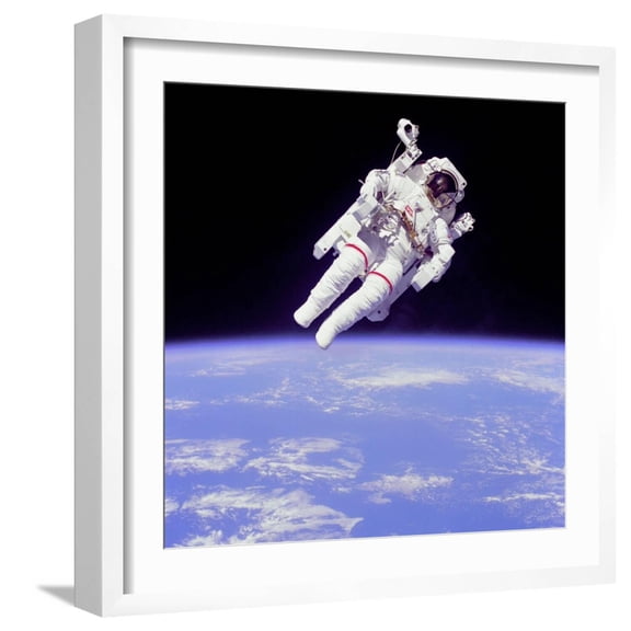 Art.com Astronaut Bruce Mccandless in Floating Weightless 320 Feet from the Space Shuttle Challenger Photo, White Frame Wall Art, 21" x 21"