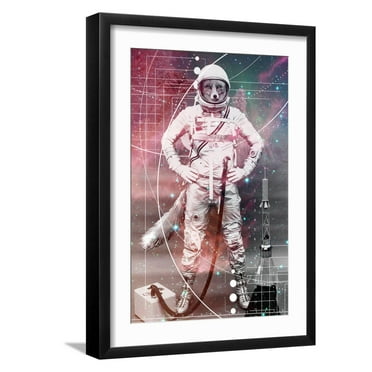 Art.com Astronaut Fox Art Print, Black Frame Wall Art, 17" x 23"
