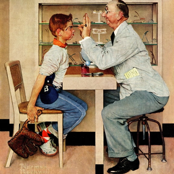 Art.com At the Optometrist or Eye Doctor, May 19,1956 Giclee Print by Norman Rockwell, 16" x 16"