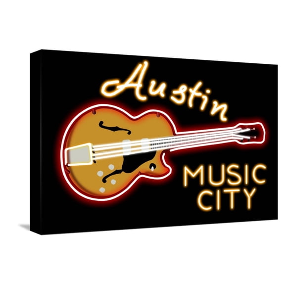 Art.com Austin, Texas - Neon Guitar Sign Stretched Canvas Print Wall Art by Lantern Press, 18" x 12"