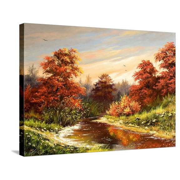 Art.com Autumn Landscape With The River Stretched Canvas Print Wall Art by balaikin2009, 32" x 24"