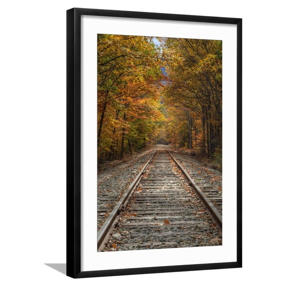 Art.com Autumn Railroad Tracks, White Mountain, New Hampshire Photographic Print by Vincent James, Black Frame Wall Art, 21" x 29"
