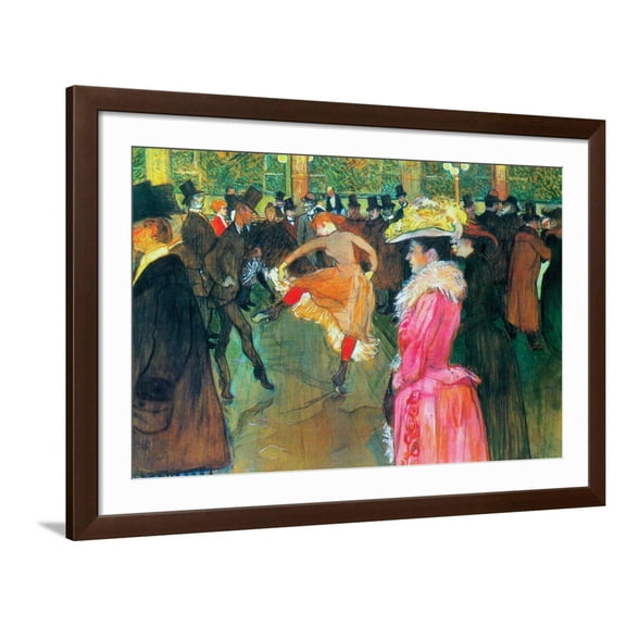 Art.com Ball in the Moulin Rouge Art Print by Henri de Toulouse-Lautrec, Brown Frame Wall Art, 44" x 32"
