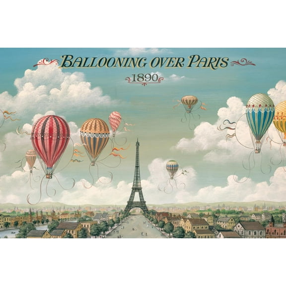 Art.com Ballooning Over Paris Art Print by Isiah and Benjamin Lane, 36" x 24"