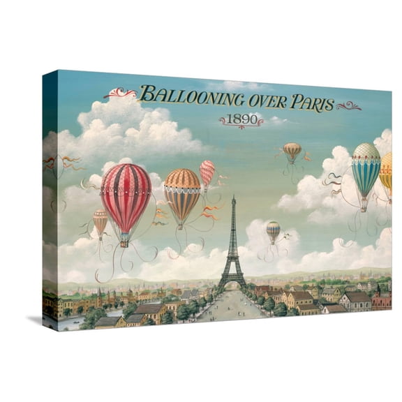 Art.com Ballooning Over Paris Stretched Canvas Print Wall Art by Isiah and Benjamin Lane, 18" x 12"