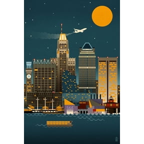 Art.com Baltimore, Maryland - Retro Skyline (no text) Art Print by Lantern Press, 12" x 18"