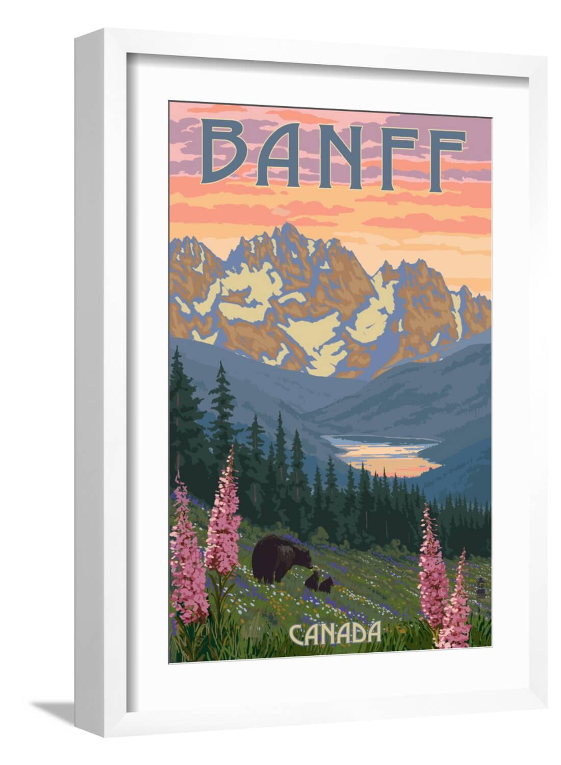 Banff, Canada Bear and Spring Flowers Premium Giclee Print by