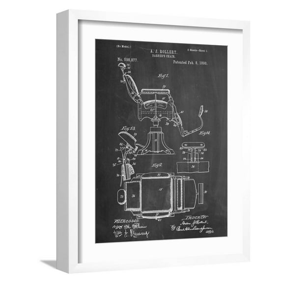 Art.com Barber's Chair Patent Art Print, White Frame Wall Art, 17" x 21"