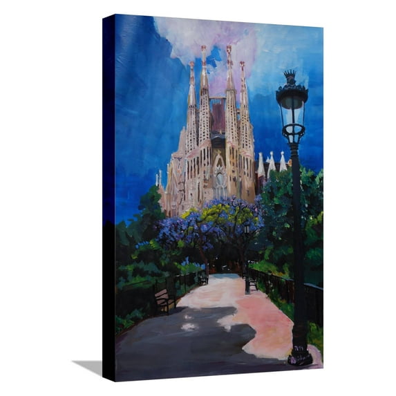 Art.com Barcelona Sagrada Familia with Park and Lantern Stretched Canvas Print Wall Art by Markus Bleichner, 12" x 18"