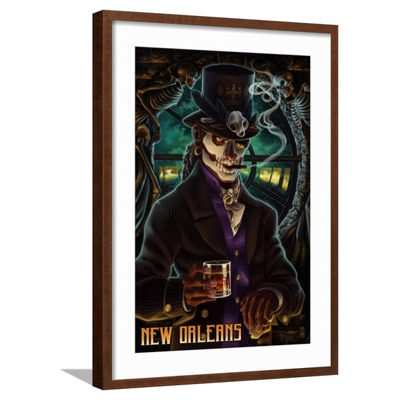 Art.com Baron Samedi Voodoo - New Orleans, Louisiana Art Print by Lantern Press, Brown Frame Wall Art, 21" x 29"